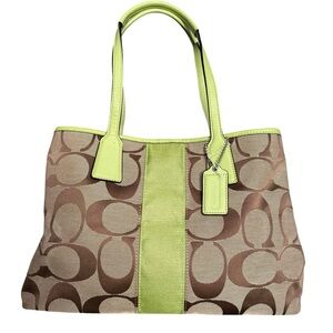 🆕 Coach Signature Framed Carryall Satchel Kiss Lock Shoulder Bag Vintage